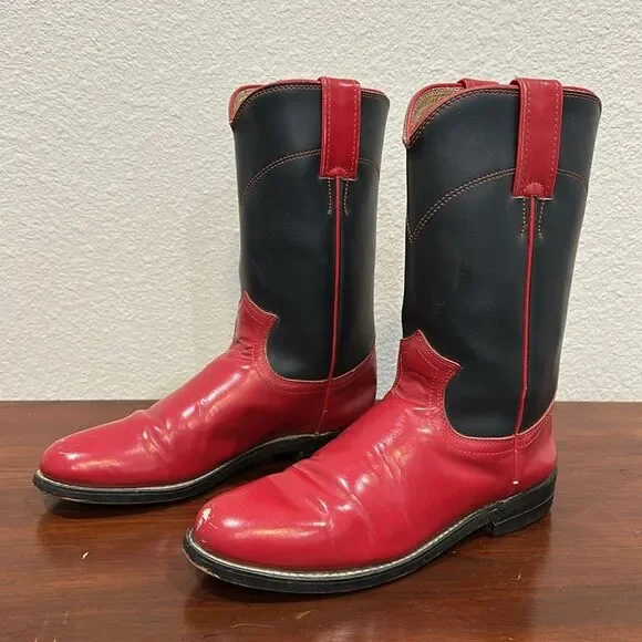 💙♥️ Vintage Diamond J Red & Navy Justin Roper Cowboy Boots - Picture 2 of 9